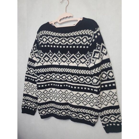 Vintage Women's Eddie Bauer Wool Angora Fair Isle Black and White Sweater - Picture 3 of 6